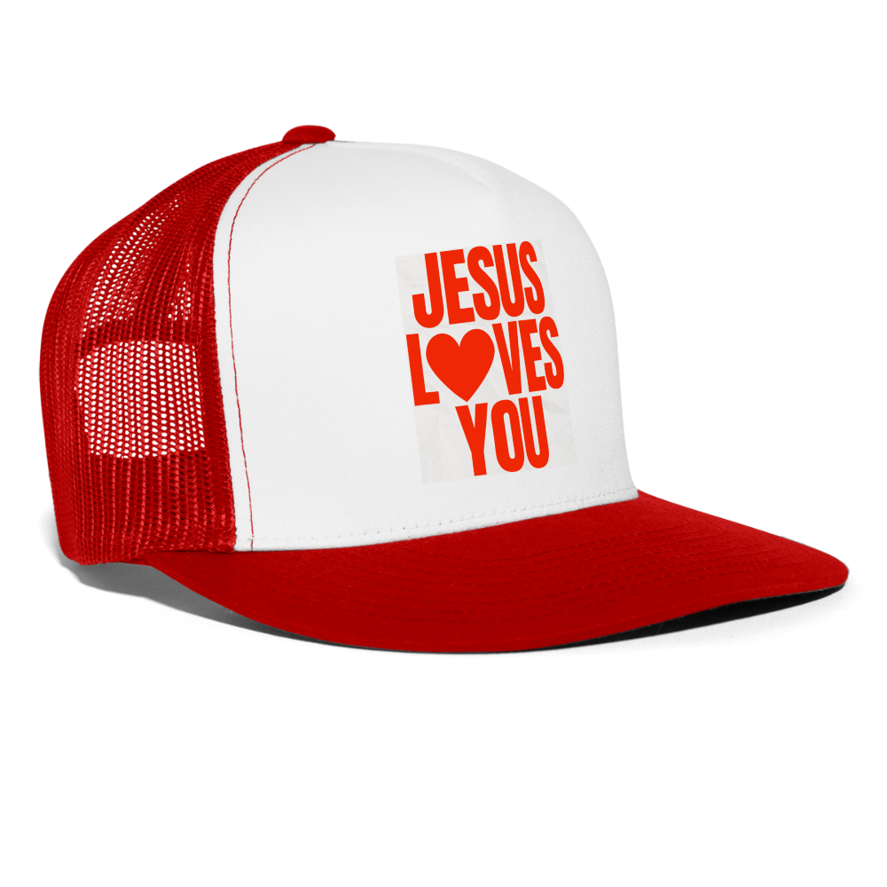 Jesus Loves You Trucker Hat - white/red