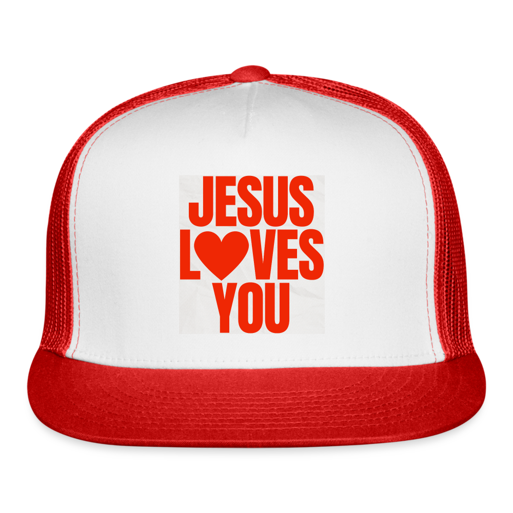 Jesus Loves You Trucker Hat - white/red
